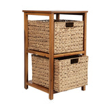 Hillora 24 in. H Coastal Bohemian Handcrafted Acacia Wood 2-Tier Storage Cabinet with 2 Water Hyacinth Woven Baskets
