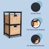 Hillora 24 in. H Coastal Bohemian Handcrafted Acacia Wood 2-Tier Storage Cabinet with 2 Water Hyacinth Woven Baskets