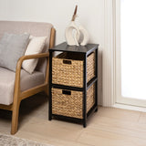 Hillora 24 in. H Coastal Bohemian Handcrafted Acacia Wood 2-Tier Storage Cabinet with 2 Water Hyacinth Woven Baskets