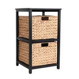 Hillora 24 in. H Coastal Bohemian Handcrafted Acacia Wood 2-Tier Storage Cabinet with 2 Water Hyacinth Woven Baskets