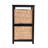 Hillora 24 in. H Coastal Bohemian Handcrafted Acacia Wood 2-Tier Storage Cabinet with 2 Water Hyacinth Woven Baskets