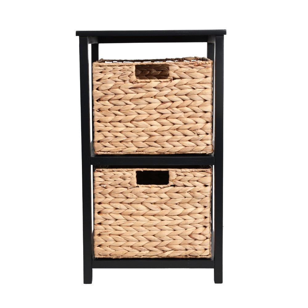 Hillora 24 in. H Coastal Bohemian Handcrafted Acacia Wood 2-Tier Storage Cabinet with 2 Water Hyacinth Woven Baskets