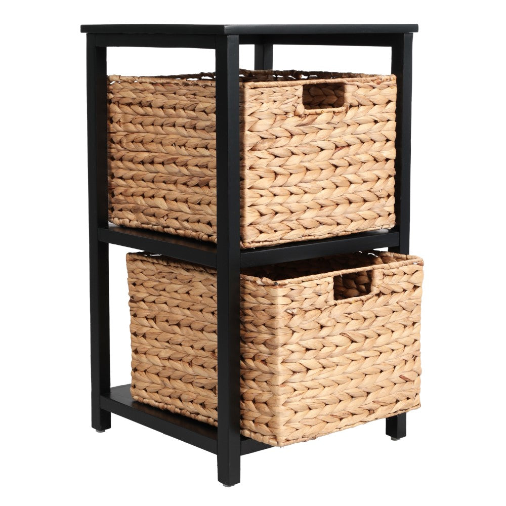Hillora 24 in. H Coastal Bohemian Handcrafted Acacia Wood 2-Tier Storage Cabinet with 2 Water Hyacinth Woven Baskets