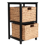 Hillora 24 in. H Coastal Bohemian Handcrafted Acacia Wood 2-Tier Storage Cabinet with 2 Water Hyacinth Woven Baskets