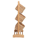Veluna 35.5 in. H Handcrafted Pine Wood 3-Tier Floor Stand with Water Hyacinth Baskets Storage Rack
