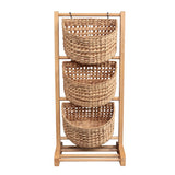 Veluna 35.5 in. H Handcrafted Pine Wood 3-Tier Floor Stand with Water Hyacinth Baskets Storage Rack