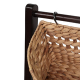 Veluna 35.5 in. H Handcrafted Pine Wood 3-Tier Floor Stand with Water Hyacinth Baskets Storage Rack