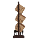 Veluna 35.5 in. H Handcrafted Pine Wood 3-Tier Floor Stand with Water Hyacinth Baskets Storage Rack
