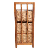 Lumora 34 in. H Handcrafted Acacia Wood 3-Tier Corner Storage Cabinet with 3 Water Hyacinth Baskets