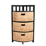 Lumora 34 in. H Handcrafted Acacia Wood 3-Tier Corner Storage Cabinet with 3 Water Hyacinth Baskets