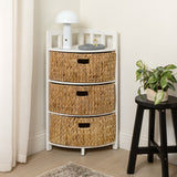 Lumora 34 in. H Handcrafted Acacia Wood 3-Tier Corner Storage Cabinet with 3 Water Hyacinth Baskets