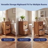 Malibu 26 in. H Rustic Handcrafted Acacia Wood Accent Storage Nightstand with Drawer and 2 Water Hyacinth Woven Baskets