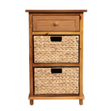 Malibu 26 in. H Rustic Handcrafted Acacia Wood Accent Storage Nightstand with Drawer and 2 Water Hyacinth Woven Baskets