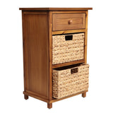 Malibu 26 in. H Rustic Handcrafted Acacia Wood Accent Storage Nightstand with Drawer and 2 Water Hyacinth Woven Baskets
