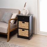 Malibu 26 in. H Rustic Handcrafted Acacia Wood Accent Storage Nightstand with Drawer and 2 Water Hyacinth Woven Baskets