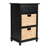 Malibu 26 in. H Rustic Handcrafted Acacia Wood Accent Storage Nightstand with Drawer and 2 Water Hyacinth Woven Baskets