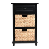 Malibu 26 in. H Rustic Handcrafted Acacia Wood Accent Storage Nightstand with Drawer and 2 Water Hyacinth Woven Baskets