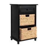 Malibu 26 in. H Rustic Handcrafted Acacia Wood Accent Storage Nightstand with Drawer and 2 Water Hyacinth Woven Baskets