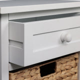Malibu 26 in. H Rustic Handcrafted Acacia Wood Accent Storage Nightstand with Drawer and 2 Water Hyacinth Woven Baskets
