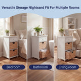 Malibu 26 in. H Rustic Handcrafted Acacia Wood Accent Storage Nightstand with Drawer and 2 Water Hyacinth Woven Baskets
