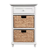 Malibu 26 in. H Rustic Handcrafted Acacia Wood Accent Storage Nightstand with Drawer and 2 Water Hyacinth Woven Baskets