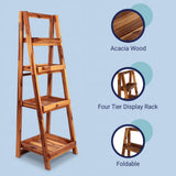Velric 48 in. H Minimalist Handcrafted Acacia Wood 4-Tier Indoor/Outdoor Folding Display Ladder Storage Rack and Plant Stand
