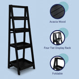 Velric 48 in. H Minimalist Handcrafted Acacia Wood 4-Tier Indoor/Outdoor Folding Display Ladder Storage Rack and Plant Stand