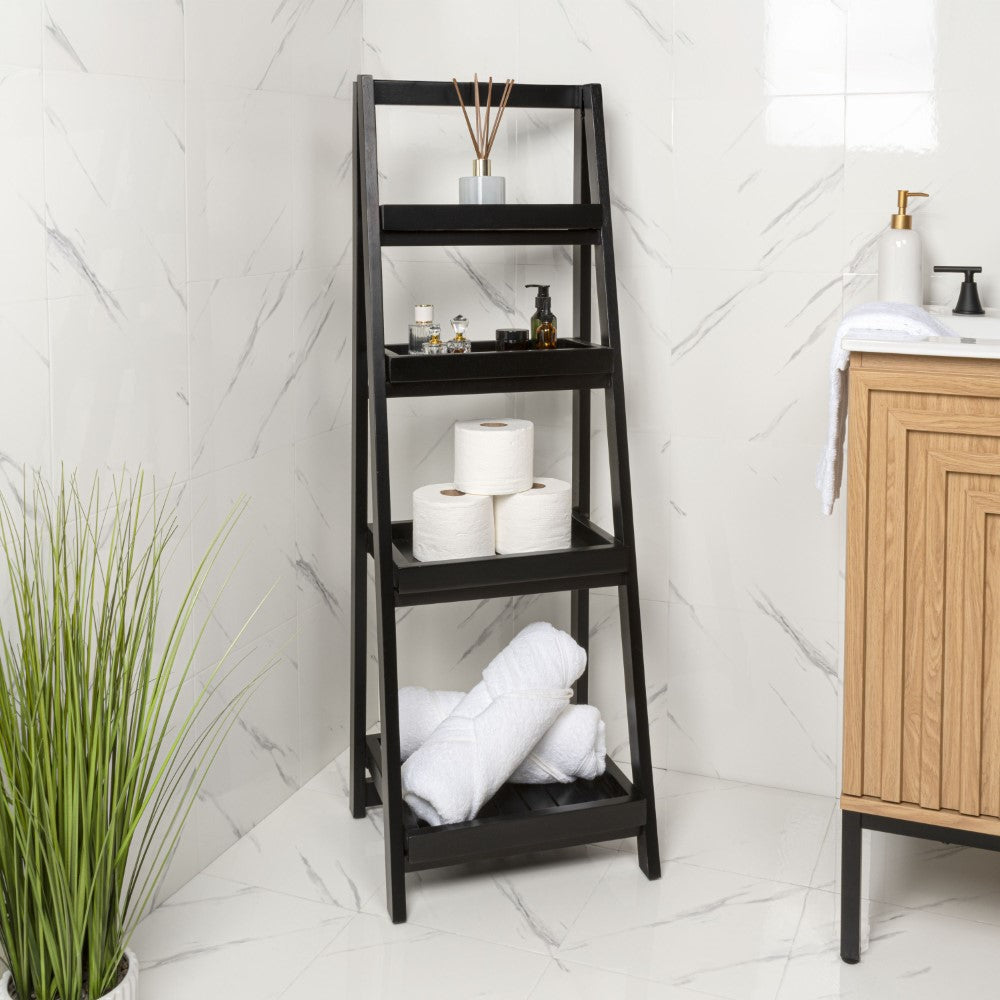 Velric 48 in. H Minimalist Handcrafted Acacia Wood 4-Tier Indoor/Outdoor Folding Display Ladder Storage Rack and Plant Stand