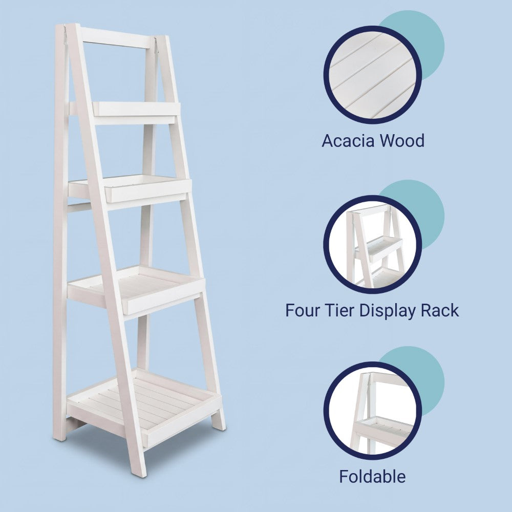 Velric 48 in. H Minimalist Handcrafted Acacia Wood 4-Tier Indoor/Outdoor Folding Display Ladder Storage Rack and Plant Stand