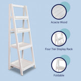 Velric 48 in. H Minimalist Handcrafted Acacia Wood 4-Tier Indoor/Outdoor Folding Display Ladder Storage Rack and Plant Stand