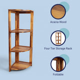 Liora 41 in. H Rustic Handcrafted Acacia Wood 4-Tier Indoor/Outdoor Folding Corner Storage Rack