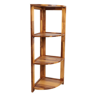 Liora 41 in. H Rustic Handcrafted Acacia Wood 4-Tier Indoor/Outdoor Folding Corner Storage Rack