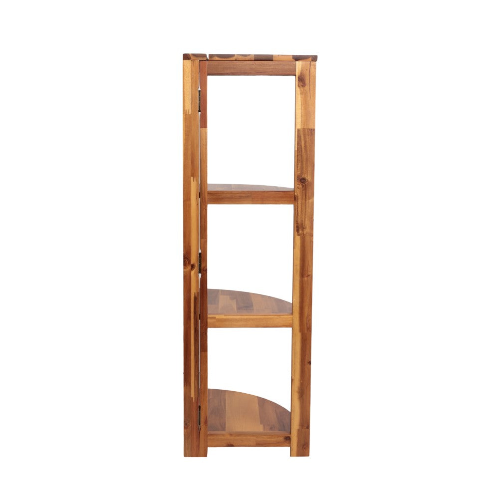 Liora 41 in. H Rustic Handcrafted Acacia Wood 4-Tier Indoor/Outdoor Folding Corner Storage Rack