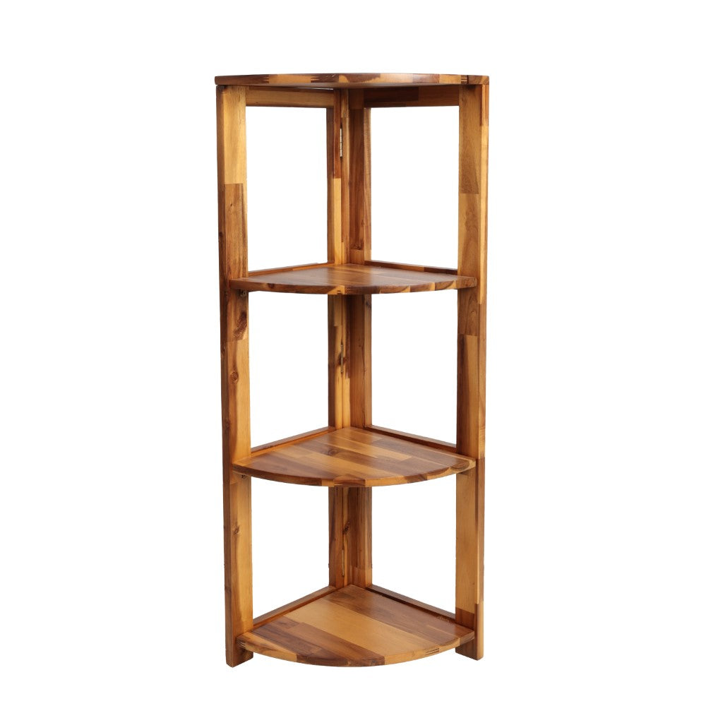 Liora 41 in. H Rustic Handcrafted Acacia Wood 4-Tier Indoor/Outdoor Folding Corner Storage Rack