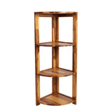 Liora 41 in. H Rustic Handcrafted Acacia Wood 4-Tier Indoor/Outdoor Folding Corner Storage Rack