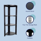 Liora 41 in. H Rustic Handcrafted Acacia Wood 4-Tier Indoor/Outdoor Folding Corner Storage Rack