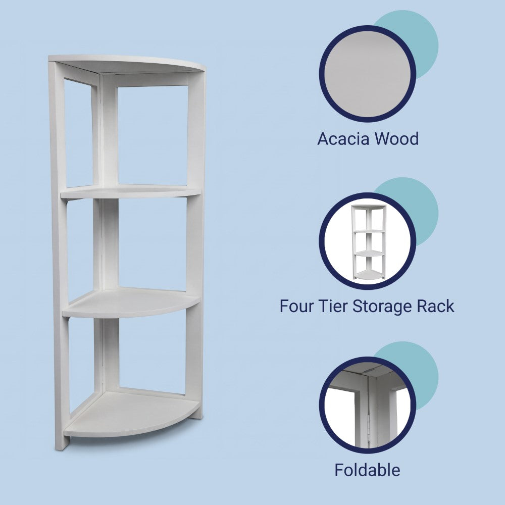 Liora 41 in. H Rustic Handcrafted Acacia Wood 4-Tier Indoor/Outdoor Folding Corner Storage Rack