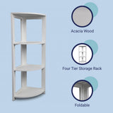 Liora 41 in. H Rustic Handcrafted Acacia Wood 4-Tier Indoor/Outdoor Folding Corner Storage Rack