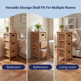 Noren 27.5 in. H Coastal Handcrafted Pine Wood 3-Tier Storage Cabinet with 3 Water Hyacinth Woven Baskets