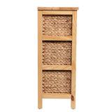 Noren 27.5 in. H Coastal Handcrafted Pine Wood 3-Tier Storage Cabinet with 3 Water Hyacinth Woven Baskets