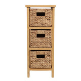 Noren 27.5 in. H Coastal Handcrafted Pine Wood 3-Tier Storage Cabinet with 3 Water Hyacinth Woven Baskets