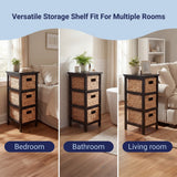 Noren 27.5 in. H Coastal Handcrafted Pine Wood 3-Tier Storage Cabinet with 3 Water Hyacinth Woven Baskets