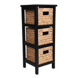 Noren 27.5 in. H Coastal Handcrafted Pine Wood 3-Tier Storage Cabinet with 3 Water Hyacinth Woven Baskets