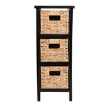 Noren 27.5 in. H Coastal Handcrafted Pine Wood 3-Tier Storage Cabinet with 3 Water Hyacinth Woven Baskets