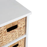 Noren 27.5 in. H Coastal Handcrafted Pine Wood 3-Tier Storage Cabinet with 3 Water Hyacinth Woven Baskets