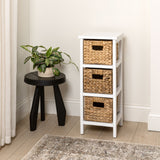 Noren 27.5 in. H Coastal Handcrafted Pine Wood 3-Tier Storage Cabinet with 3 Water Hyacinth Woven Baskets