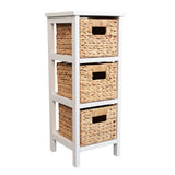 Noren 27.5 in. H Coastal Handcrafted Pine Wood 3-Tier Storage Cabinet with 3 Water Hyacinth Woven Baskets
