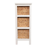 Noren 27.5 in. H Coastal Handcrafted Pine Wood 3-Tier Storage Cabinet with 3 Water Hyacinth Woven Baskets