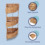 Cirel 32.5 in. H Coastal Handwoven Water Hyacinth 3-Tier Corner Freestanding Storage Rack with Metal Frame