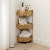 Cirel 32.5 in. H Coastal Handwoven Water Hyacinth 3-Tier Corner Freestanding Storage Rack with Metal Frame